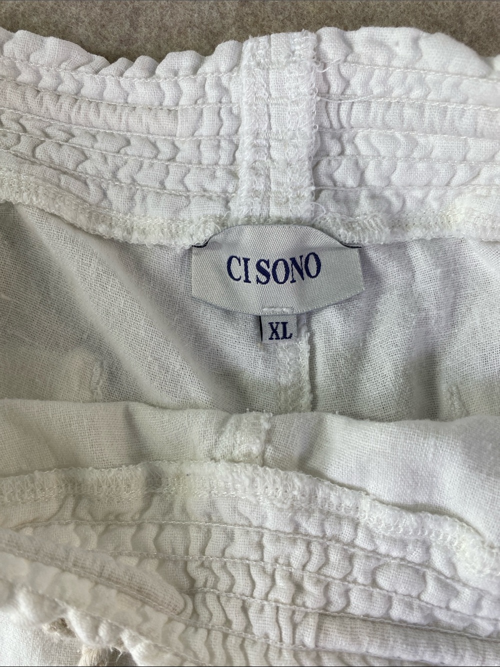 Ci Sono White Linen Blend Drawstring Wide Leg Pants XL Resort - Picture 2 of 10